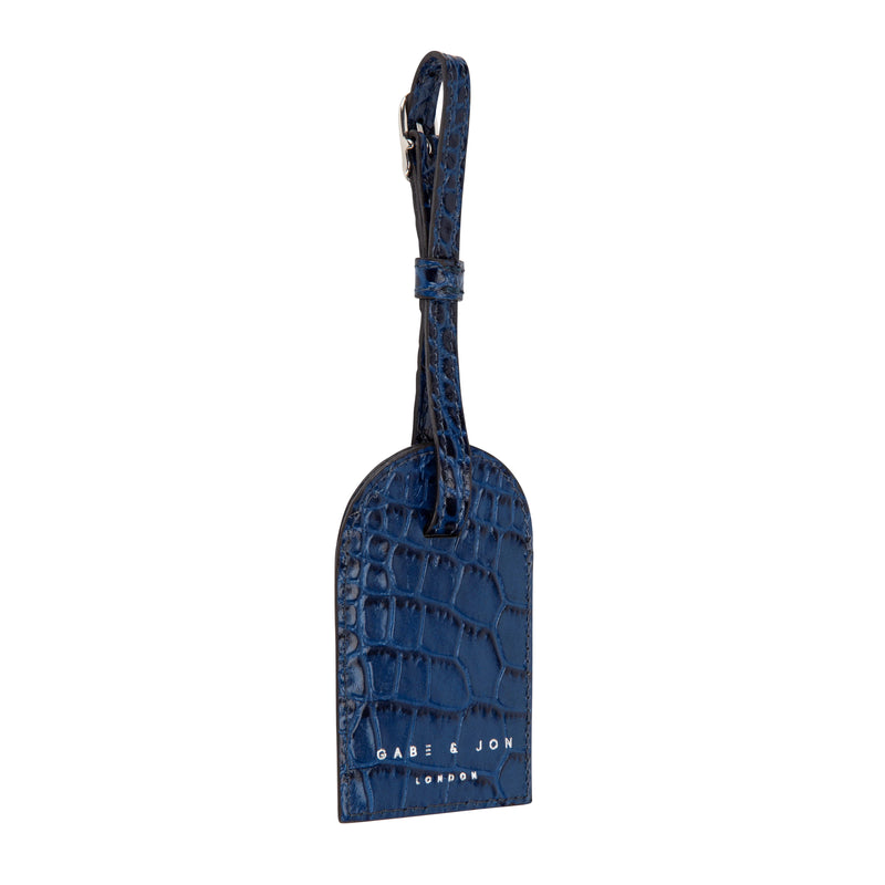 BLUE CROCODILE LEATHER LUGGAGE TAG