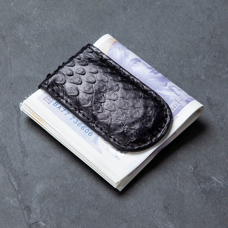 Black Python Leather Money Clip