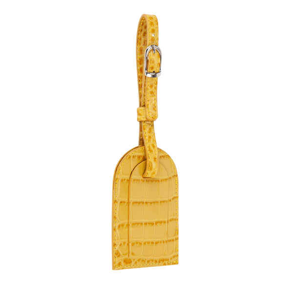 Mustard Crocodile Leather Luggage Tag